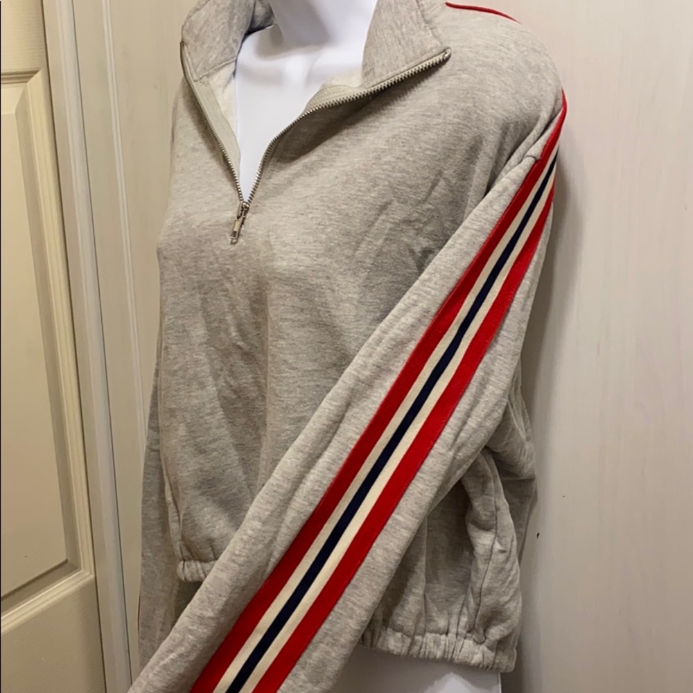 PACSUN GREY ZIP SWEATER WITH STRIPES